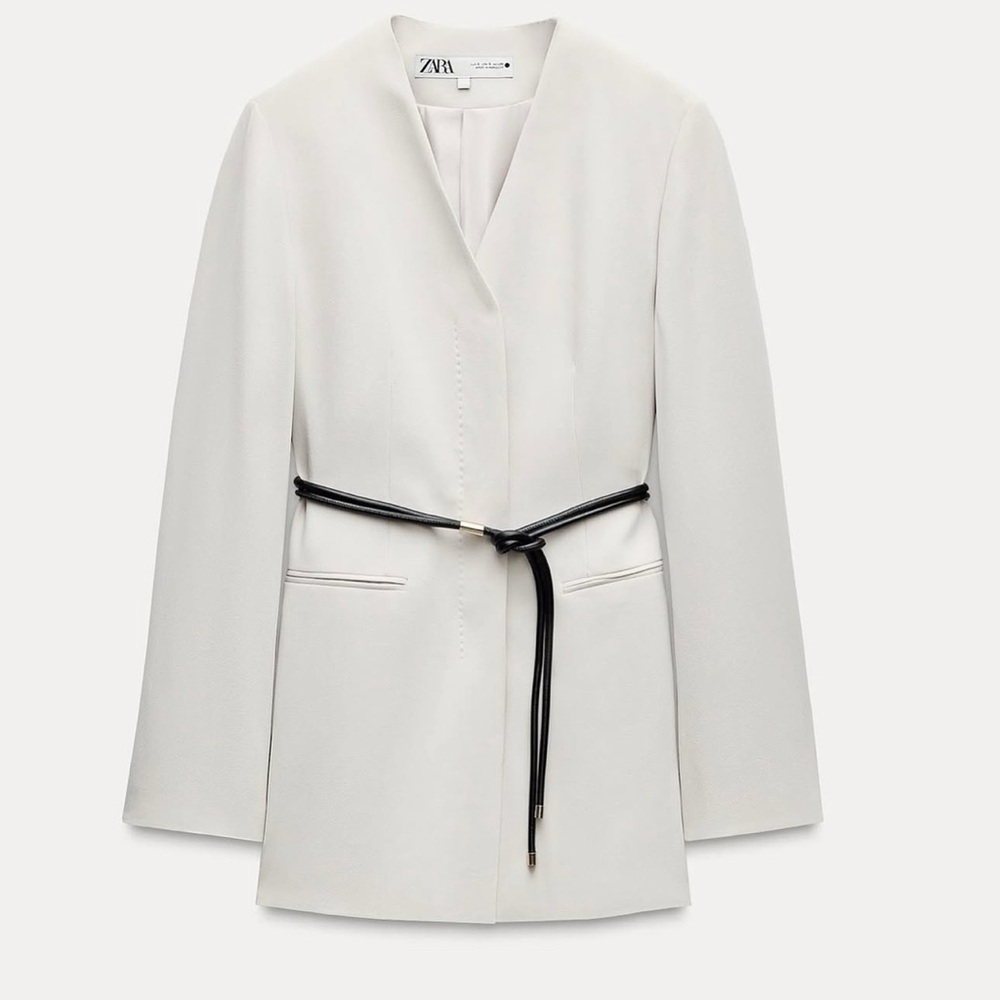 NWT Zara Women's Cream Blazer with Black Belt